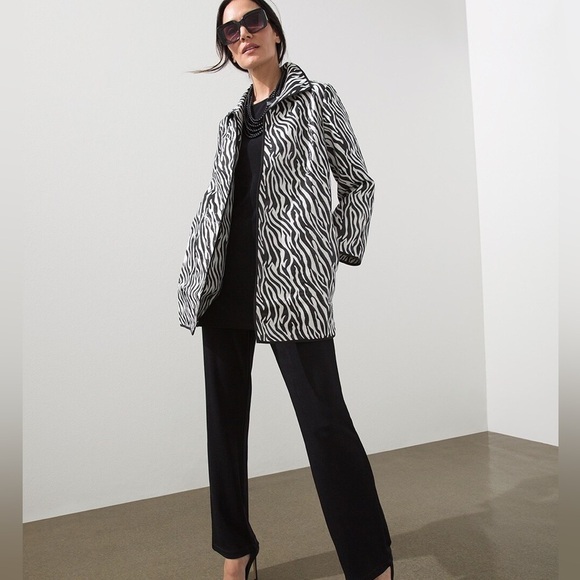 Chico's Animal Print Jacquard Jacket Black White Sz 12 14 Pocket Open Front boho - Picture 1 of 11